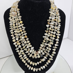 Multi Strand Gemstone Necklace 925 Sterling Silver Clasp Stone Beaded 142g Boho